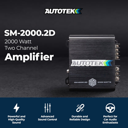 Autotek 2000W 2 Channel Car Audio Amplifier Bass Knob, Street Machine SM-2000.2D - Find Fresh Goods