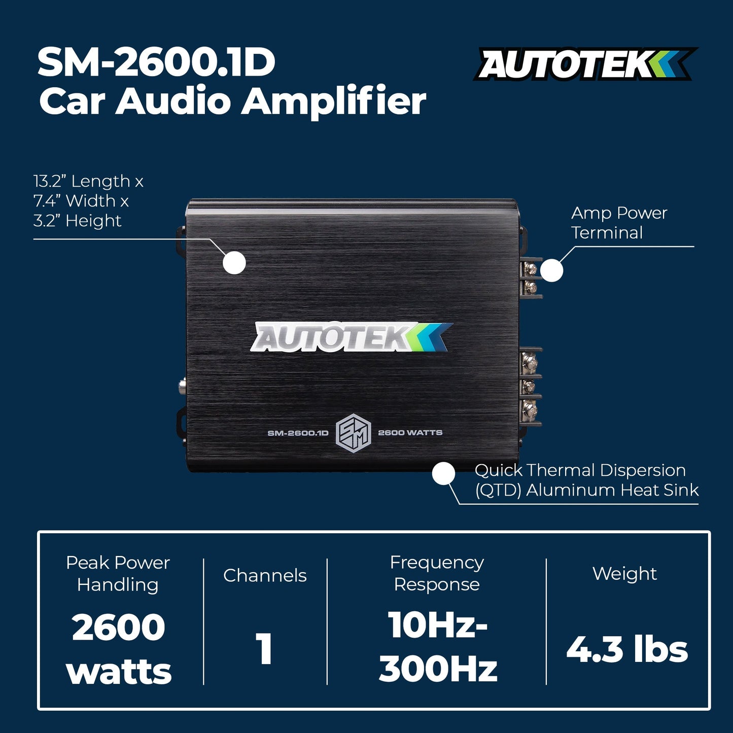 Autotek Street Machine 2600W 2 Channel Car Audio Amplifier, Bass Knob, Equalizer - Find Fresh Goods