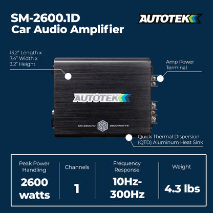 Autotek Street Machine 2600W 2 Channel Car Audio Amplifier, Bass Knob, Equalizer - Find Fresh Goods