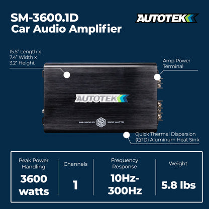 Autotek Street Machine 3600W 2 Channel Car Audio Amplifier, Bass Knob, Equalizer - Find Fresh Goods