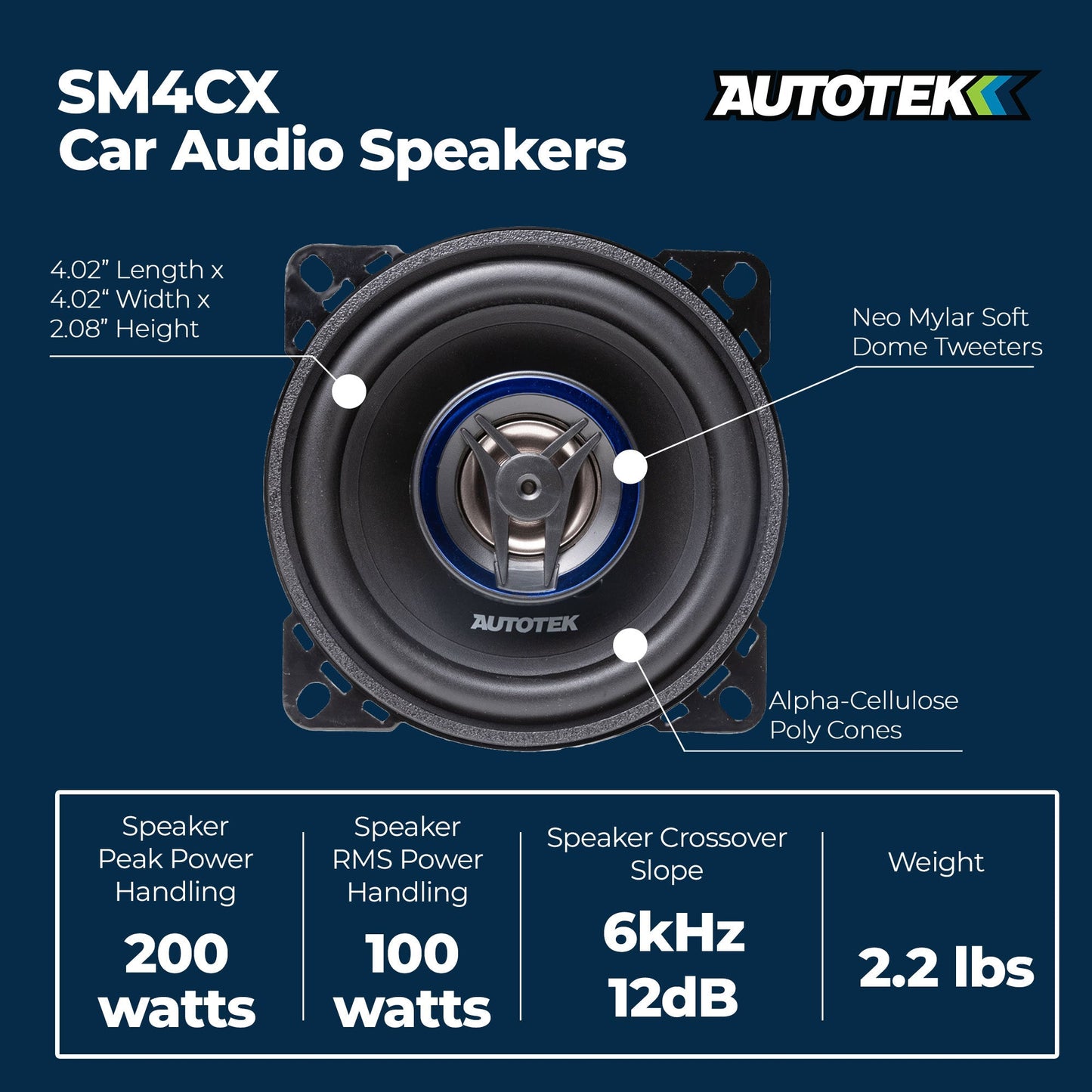 Autotek 4 Pack Street Machine 200 Watt 4 Inch 2 Way Car Audio Coaxial Speakers - Find Fresh Goods