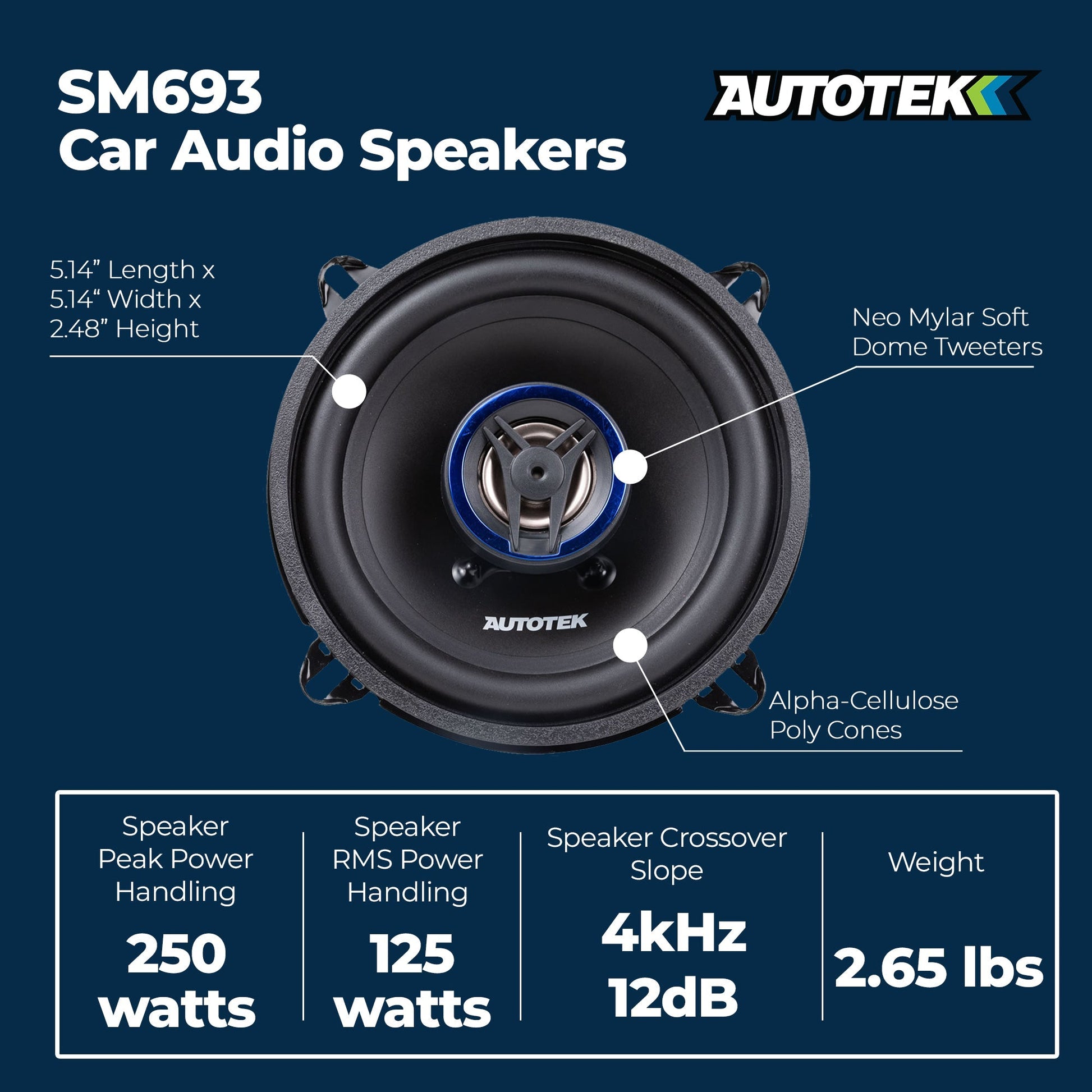 Autotek Street Machine 250 Watt 5.25" 2 Way Car Audio Coaxial Speakers, Pair - Find Fresh Goods