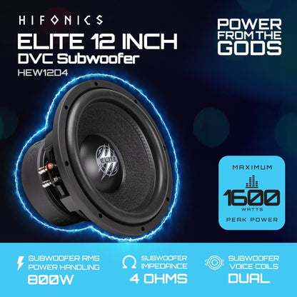 Hifonics 2 Pack ELITE 12" Subwoofer, Dual Voice Coil Car Audio Speaker, 1600W - Find Fresh Goods