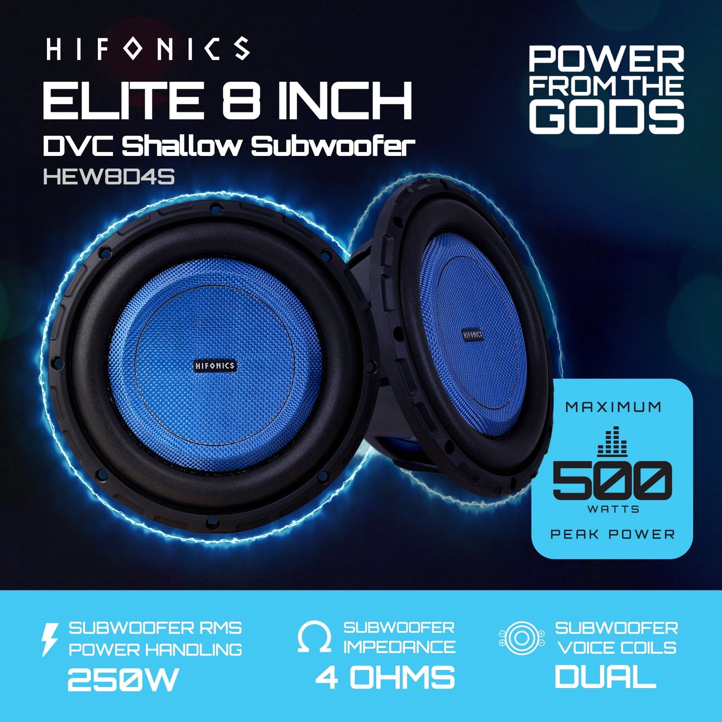 Hifonics 4 Pack ELITE 8” Shallow Subwoofer, Dual Voice Coil Audio Speaker, 500W - Find Fresh Goods