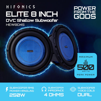Hifonics 4 Pack ELITE 8” Shallow Subwoofer, Dual Voice Coil Audio Speaker, 500W - Find Fresh Goods