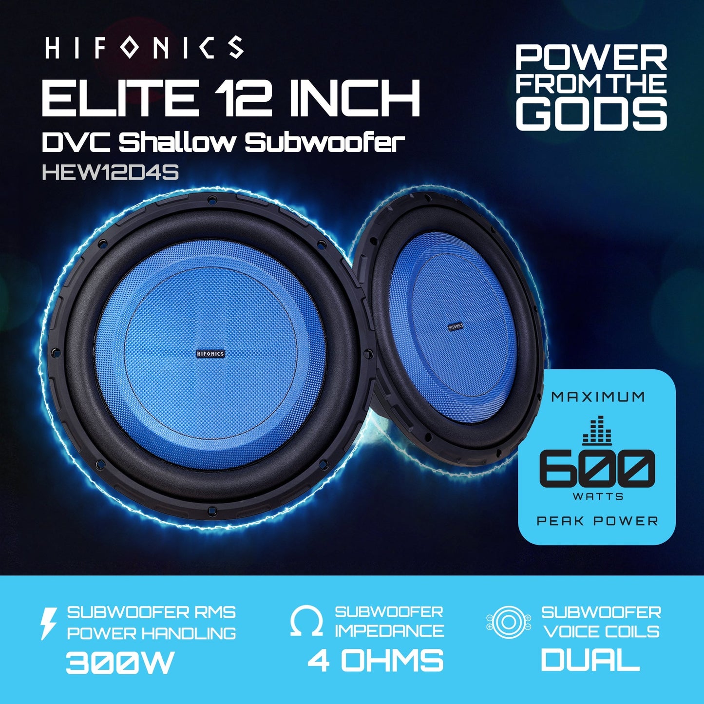 Hifonics 4 Pack ELITE 12” Shallow Subwoofer Dual Voice Coil Audio Speaker, 600W - Find Fresh Goods