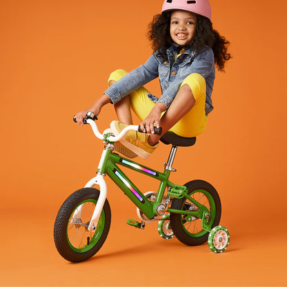 Jetson Light Rider 12" LED Kids Bike with Coaster Brakes, Training Wheels, Green