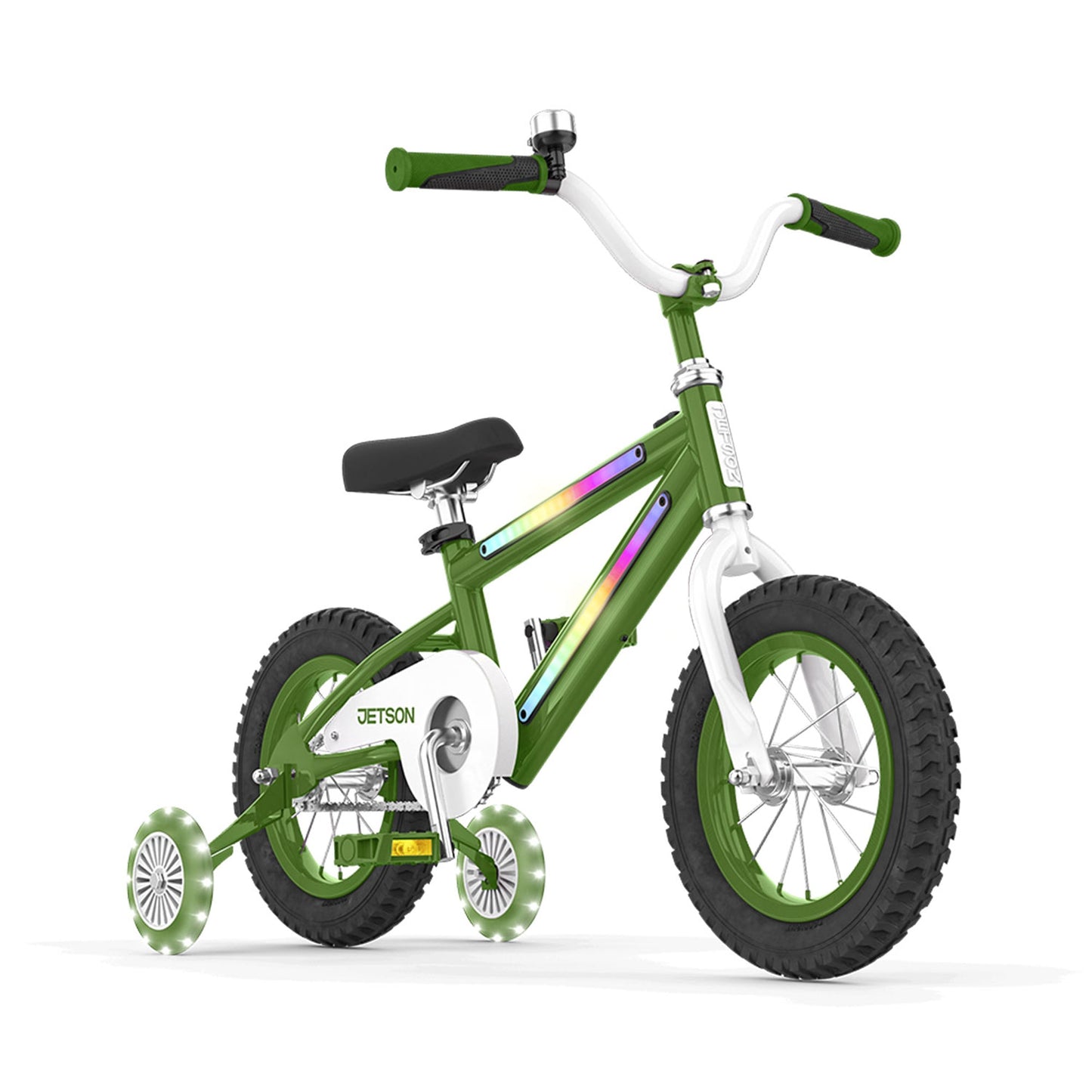 Jetson Light Rider 12" LED Kids Bike with Coaster Brakes, Training Wheels, Green