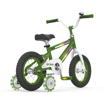 Jetson Light Rider 12" LED Kids Bike with Coaster Brakes, Training Wheels, Green