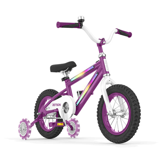 Jetson Light Rider 12" LED Kid Bike with Coaster Brakes, Training Wheels, Purple