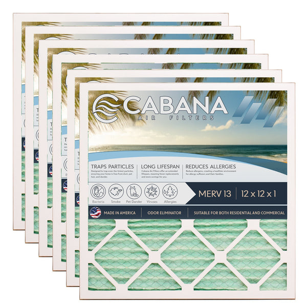 Cabana Air Filters 6 Pack HVAC Furnace Air Filters, MERV 13, 12 x 12 x 1, White