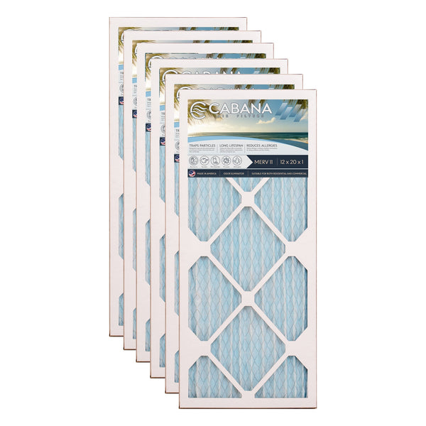 Cabana Air Filters 6 Pack HVAC Furnace Air Filters, MERV 11, 12 x 20 x 1, White
