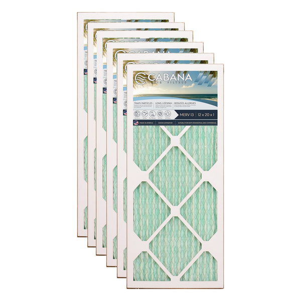 Cabana Air Filters 6 Pack HVAC Furnace Air Filters, MERV 13, 12 x 20 x 1, White
