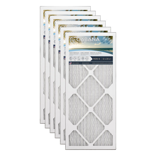 Cabana Air Filters 6 Pack HVAC Furnace Air Filters, MERV 8, 12 x 20 x 1, White