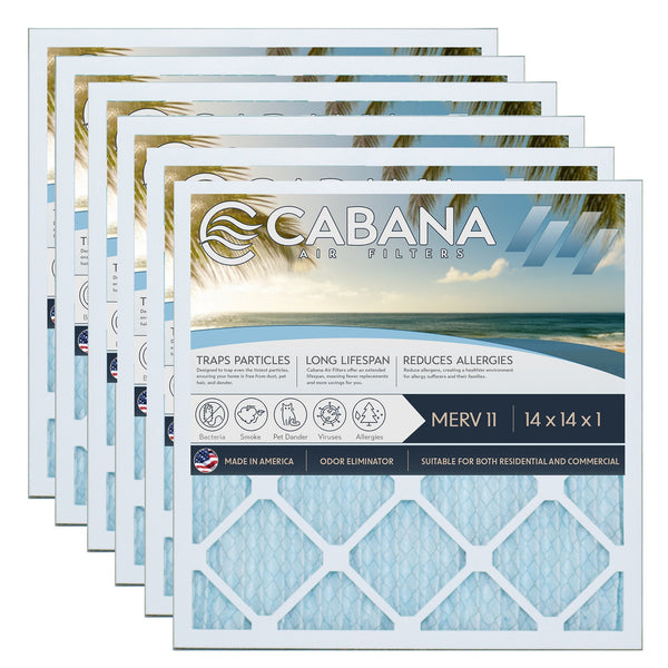 Cabana Air Filters 6 Pack HVAC Furnace Air Filters, MERV 11, 14 x 14 x 1, White