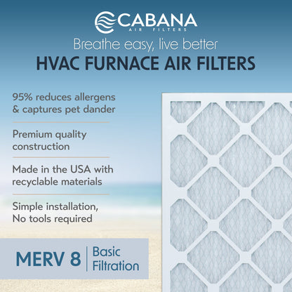 Cabana Air Filters 6 Pack HVAC Furnace Air Filters, MERV 8, 14 x 14 x 1, White