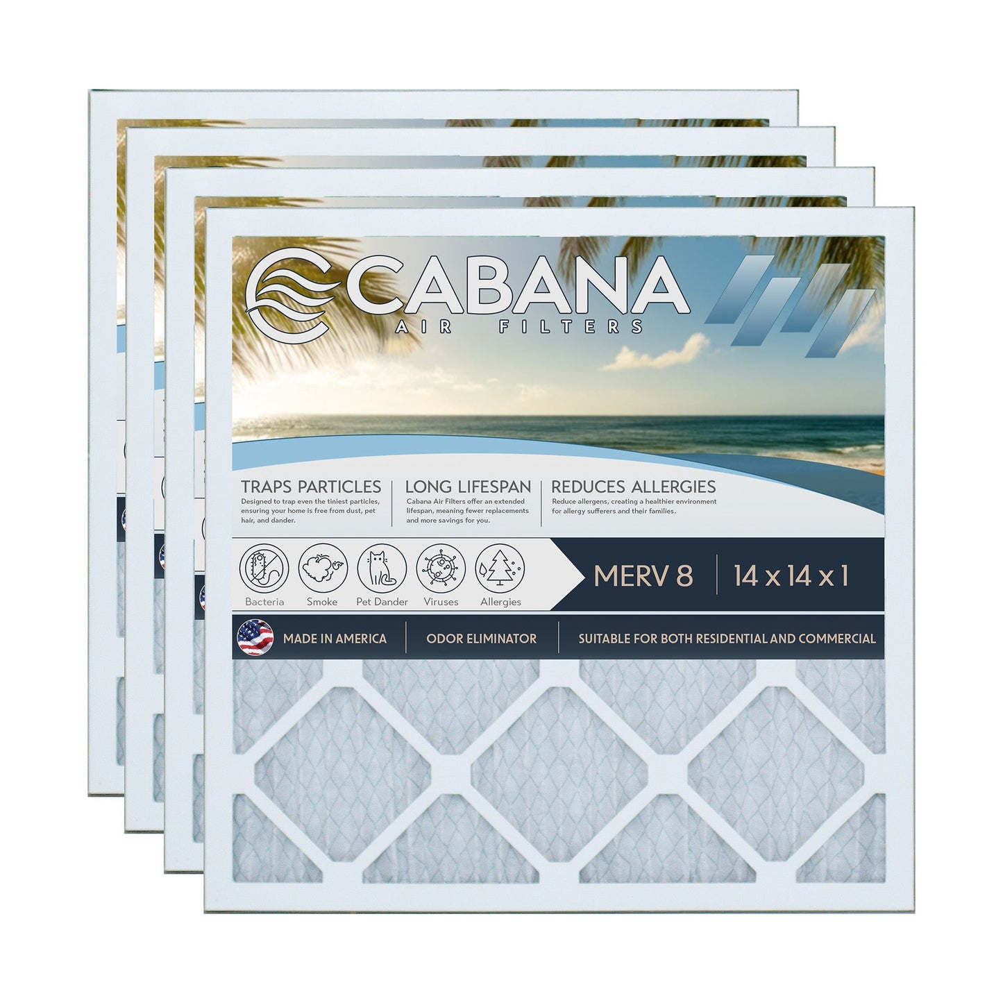 Cabana Air Filters 6 Pack HVAC Furnace Air Filters, MERV 8, 14 x 14 x 1, White