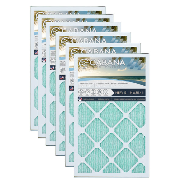 Cabana Air Filters 6 Pack HVAC Furnace Air Filters, MERV 13, 14 x 25 x 1, White