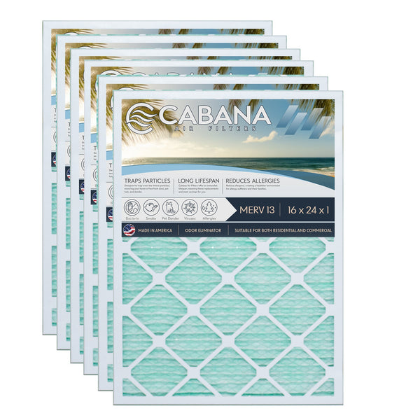 Cabana Air Filters 6 Pack HVAC Furnace Air Filters, MERV 13, 16 x 24 x 1, White
