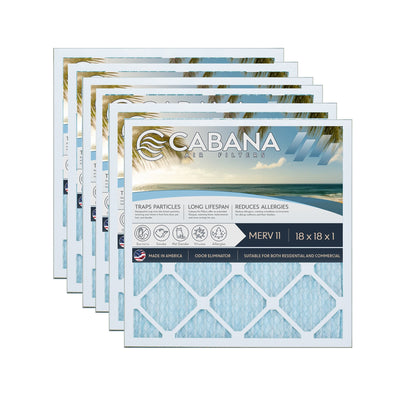 Cabana Air Filters 6 Pack HVAC Furnace Air Filters, MERV 11, 18 x 18 x 1, White