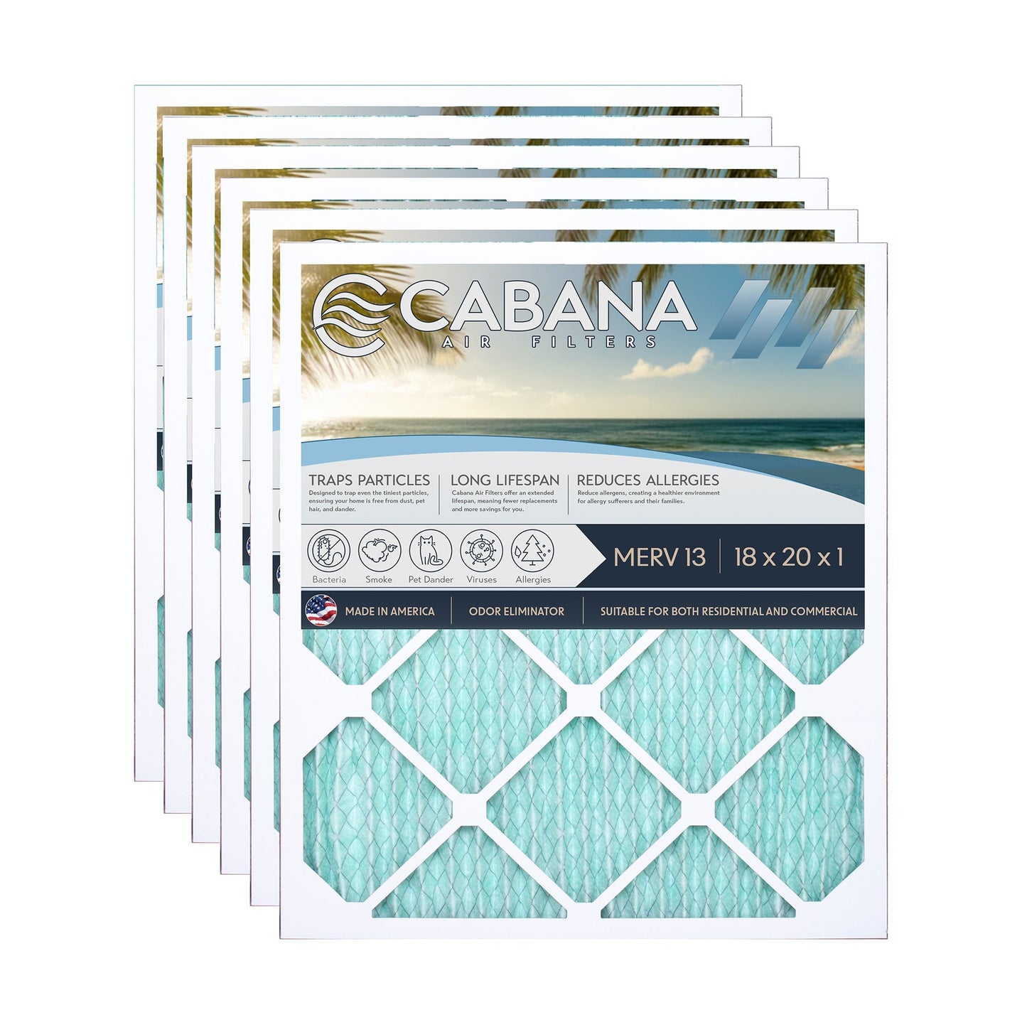Cabana Air Filters 6 Pack HVAC Furnace Air Filters, MERV 13, 18 x 20 x 1, White