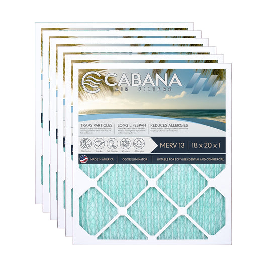 Cabana Air Filters 6 Pack HVAC Furnace Air Filters, MERV 13, 18 x 20 x 1, White