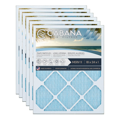 Cabana Air Filters 6 Pack HVAC Furnace Air Filters, MERV 11, 18 x 24 x 1, White
