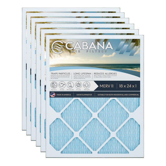 Cabana Air Filters 6 Pack HVAC Furnace Air Filters, MERV 11, 18 x 24 x 1, White