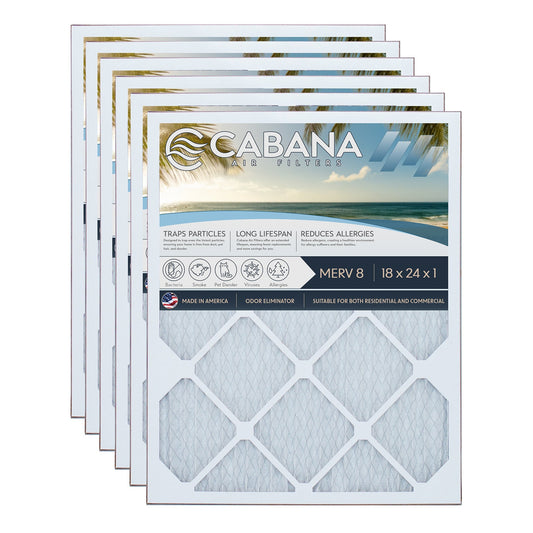 Cabana Air Filters 6 Pack HVAC Furnace Air Filters, MERV 8, 18 x 24 x 1, White