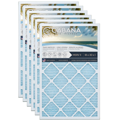 Cabana Air Filters 6 Pack HVAC Furnace Air Filters, MERV 11, 18 x 30 x 1, White