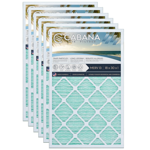 Cabana Air Filters 6 Pack HVAC Furnace Air Filters, MERV 13, 18 x 30 x 1, White
