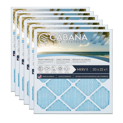 Cabana Air Filters 6 Pack HVAC Furnace Air Filters, MERV 11, 20 x 22 x 1, White