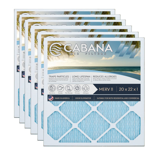 Cabana Air Filters 6 Pack HVAC Furnace Air Filters, MERV 11, 20 x 22 x 1, White