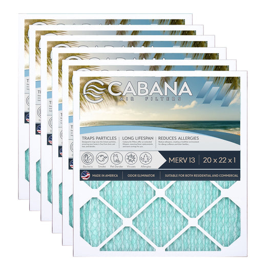 Cabana Air Filters 6 Pack HVAC Furnace Air Filters, MERV 13, 20 x 22 x 1, White