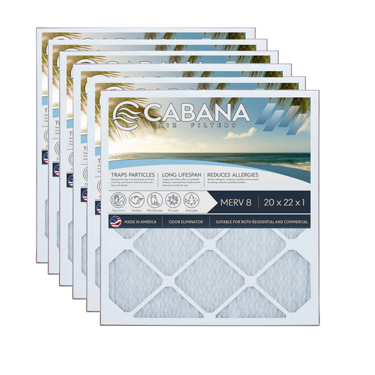 Cabana Air Filters 6 Pack HVAC Furnace Air Filters, MERV 8, 20 x 22 x 1, White
