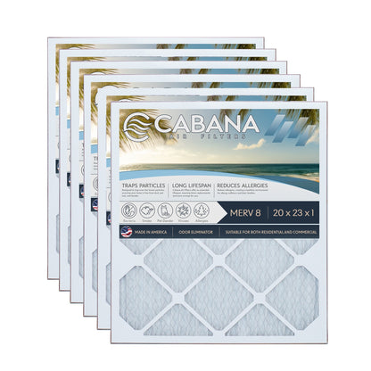 Cabana Air Filters 6 Pack HVAC Furnace Air Filters, MERV 8, 20 x 23 x 1, White