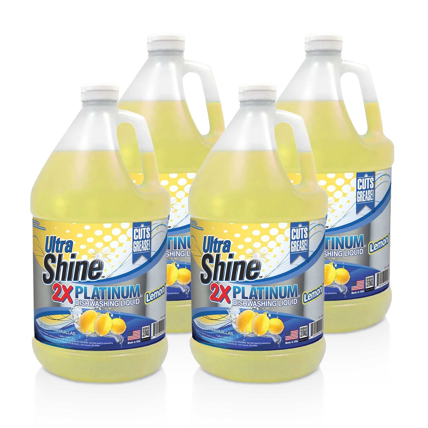 Ultra Shine ™ 4 Pack 2X Platinum™ Dish Cleaning Liquid, Lemon, 1 Gallon, Yellow