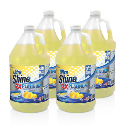 Ultra Shine ™ 4 Pack 2X Platinum™ Dish Cleaning Liquid, Lemon, 1 Gallon, Yellow