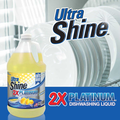 Ultra Shine ™ 4 Pack 2X Platinum™ Dish Cleaning Liquid, Lemon, 1 Gallon, Yellow
