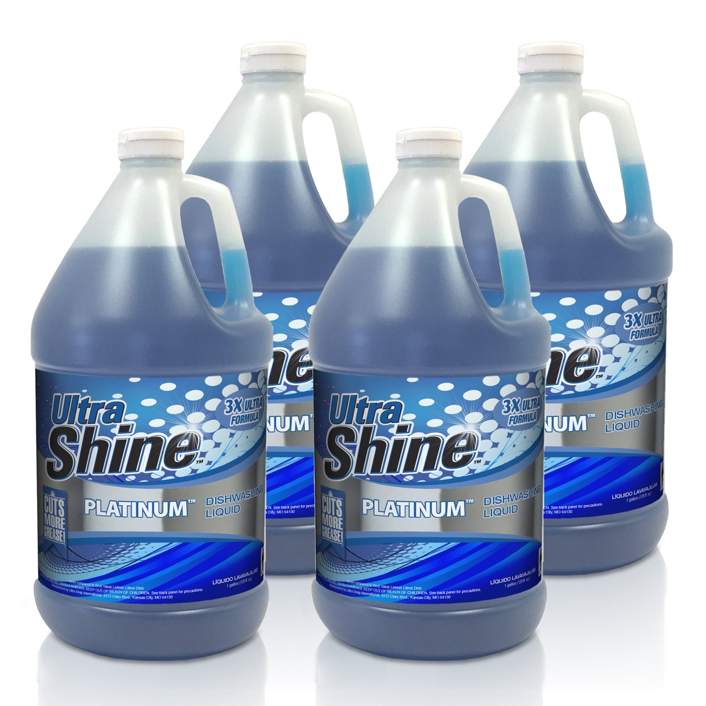 Ultra Shine™ 4 Pack 3X Platinum™ Dishwashing Liquid Grease Remover, 1 Gallon