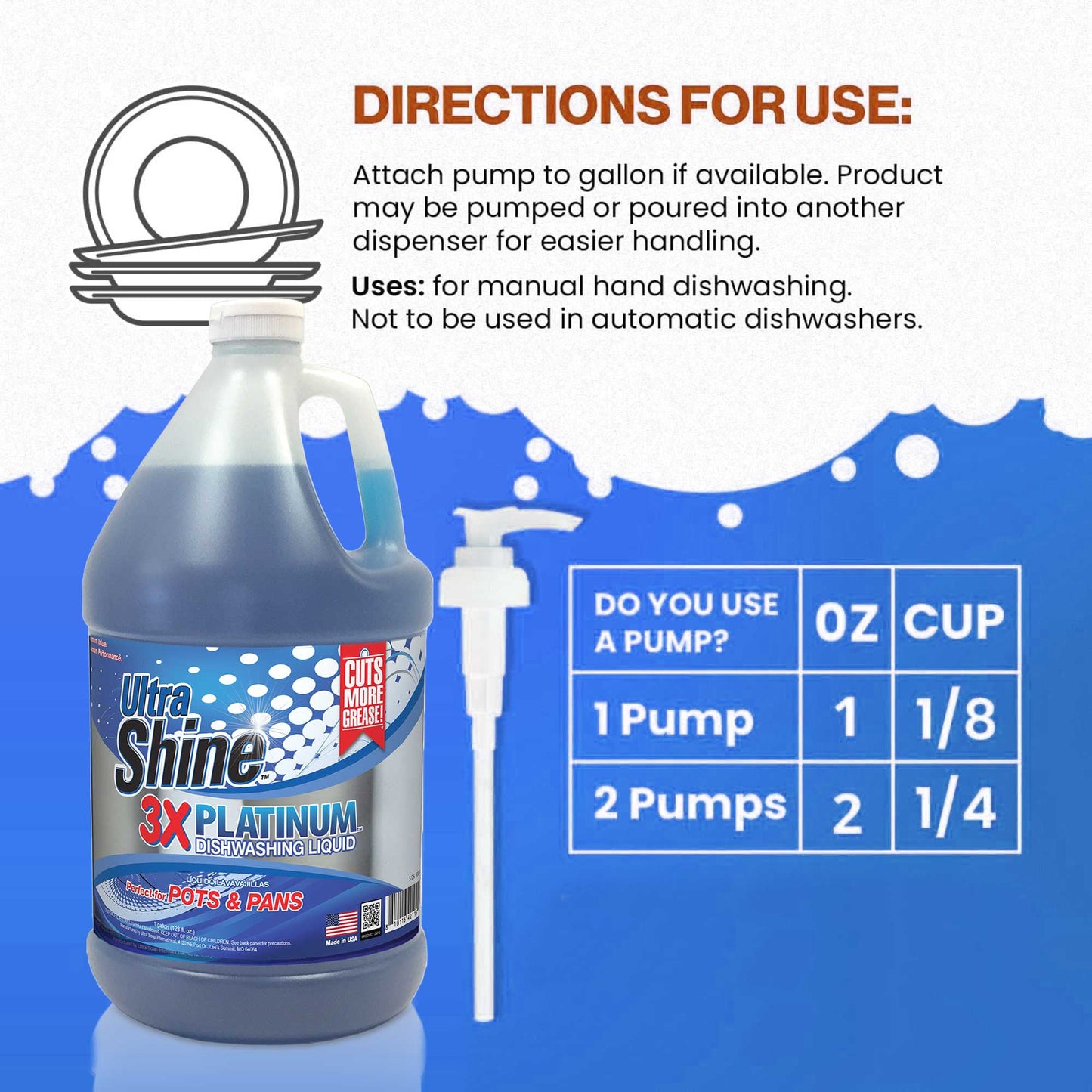 Ultra Shine™ 4 Pack 3X Platinum™ Dishwashing Liquid Grease Remover, 1 Gallon