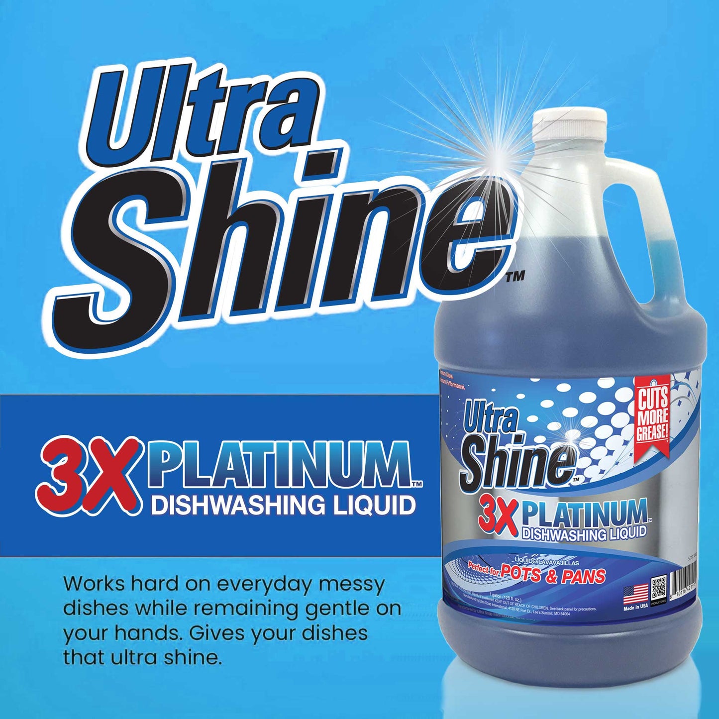 Ultra Shine™ 4 Pack 3X Platinum™ Dishwashing Liquid Grease Remover, 1 Gallon