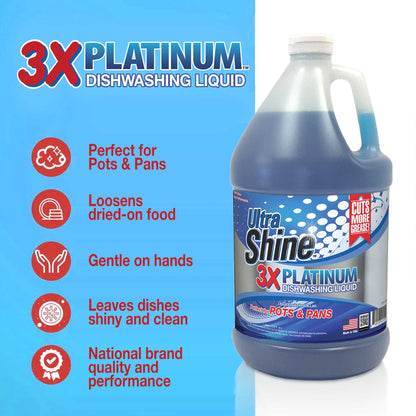 Ultra Shine™ 4 Pack 3X Platinum™ Dishwashing Liquid Grease Remover, 1 Gallon