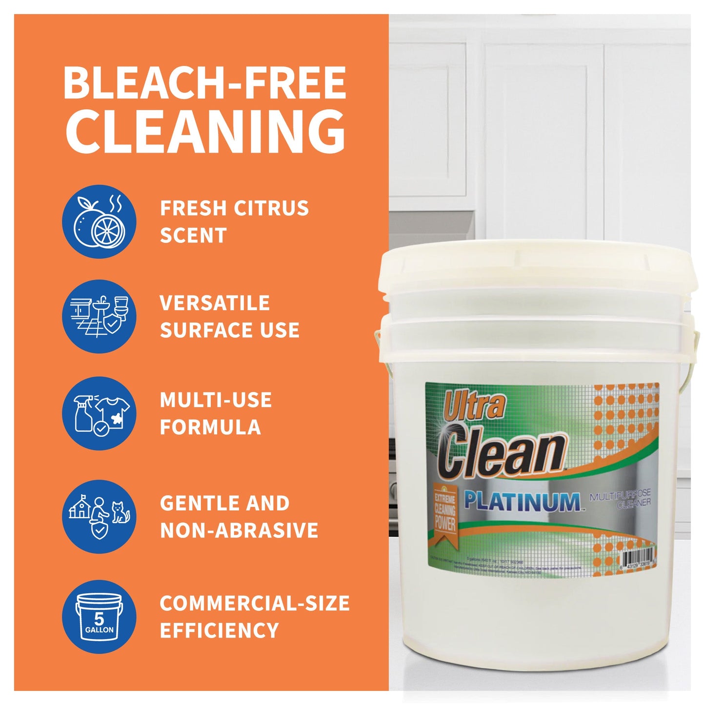 Ultra Clean Platinum Multipurpose Cleaner, Non-Abrasive, Citrus Scent, 5 Gallons