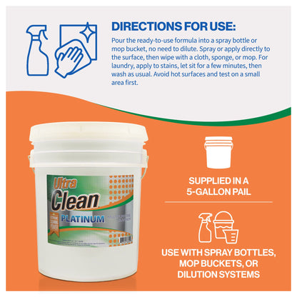 Ultra Clean Platinum Multipurpose Cleaner, Non-Abrasive, Citrus Scent, 5 Gallons