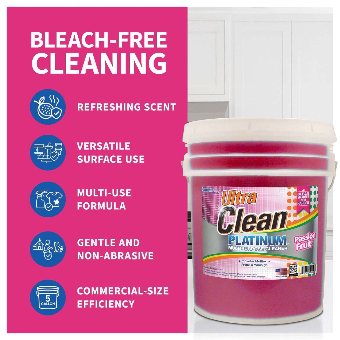 Ultra Clean Platinum Multipurpose Cleaner, Non-Abrasive, Passion Fruit, 5 Gal