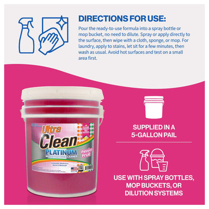 Ultra Clean Platinum Multipurpose Cleaner, Non-Abrasive, Passion Fruit, 5 Gal