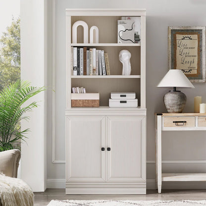 VAUXHILL & CO. Halston Multi-Depth Bookcase, Adjustable Shelving Unit, Doors, Cream