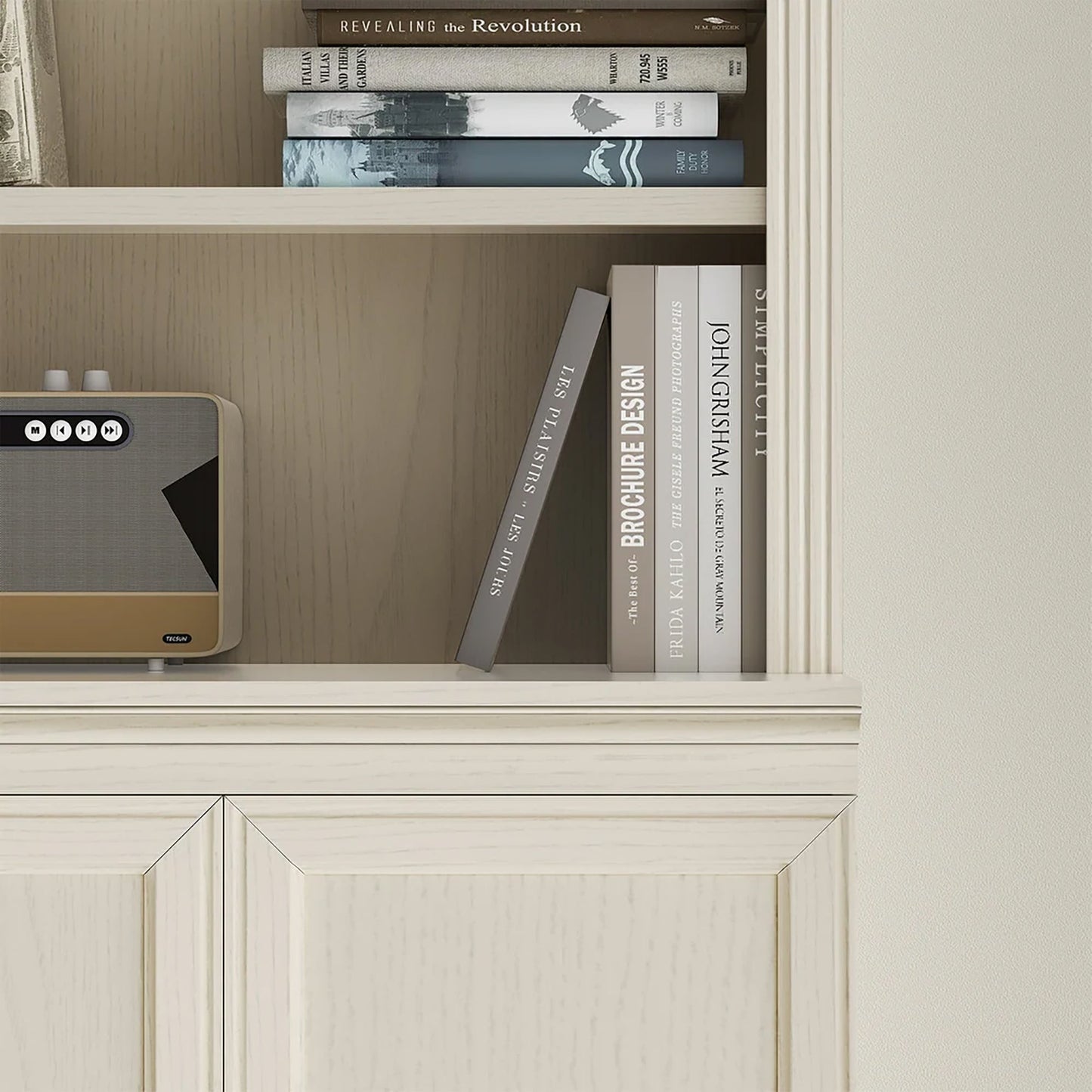 VAUXHILL & CO. Halston Multi-Depth Bookcase, Adjustable Shelving Unit, Doors, Cream