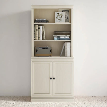 VAUXHILL & CO. Halston Multi-Depth Bookcase, Adjustable Shelving Unit, Doors, Cream